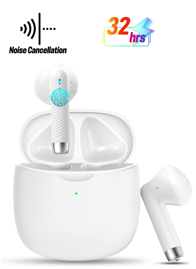 aigo Bluetooth 5.3 Earbuds Stereo Bass Bluetooth Headphones in Ear Noise Cancelling Mic Earphones IP7 Waterproof Sports 32H Playtime USB C Mini Charging Case Ear Buds White  - Image 1