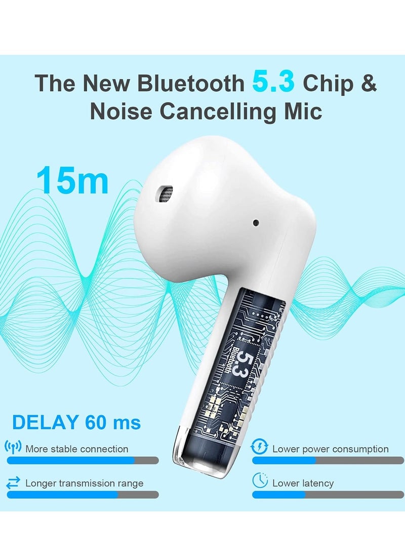 aigo Bluetooth 5.3 Earbuds Stereo Bass Bluetooth Headphones in Ear Noise Cancelling Mic Earphones IP7 Waterproof Sports 32H Playtime USB C Mini Charging Case Ear Buds White  - Image 2