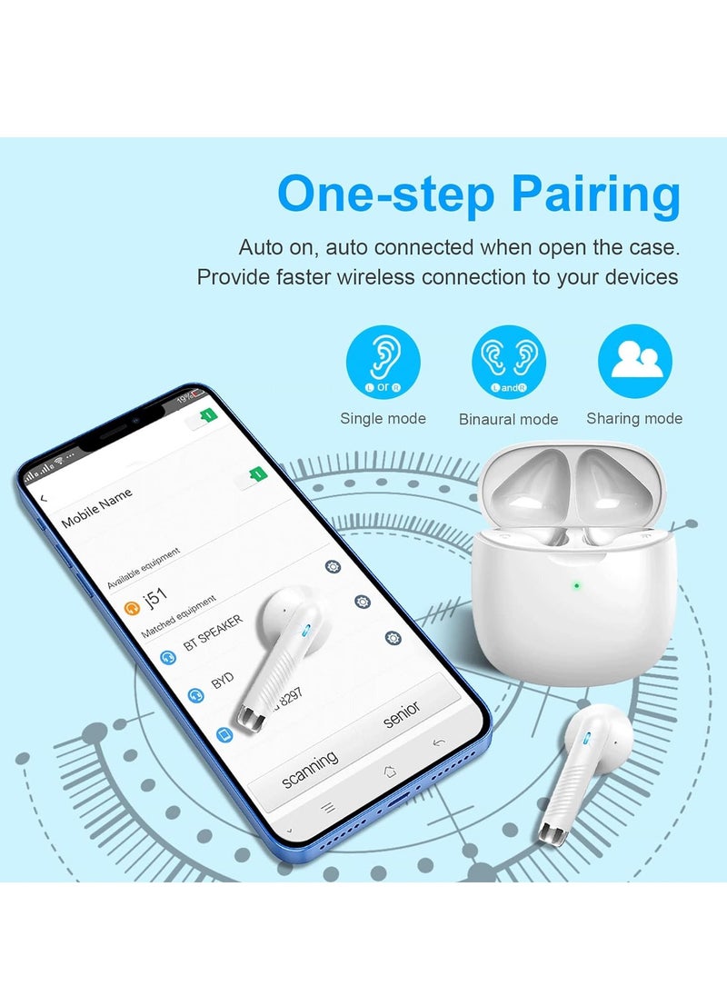 aigo Bluetooth 5.3 Earbuds Stereo Bass Bluetooth Headphones in Ear Noise Cancelling Mic Earphones IP7 Waterproof Sports 32H Playtime USB C Mini Charging Case Ear Buds White  - Image 3