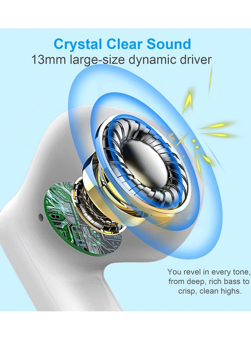 aigo Bluetooth 5.3 Earbuds Stereo Bass Bluetooth Headphones in Ear Noise Cancelling Mic Earphones IP7 Waterproof Sports 32H Playtime USB C Mini Charging Case Ear Buds White  - Image 5