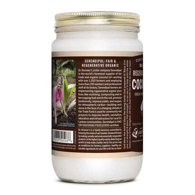 Dr. Bronner's - Organic Virgin Coconut Oil (Whole Kernel, 30 Ounce) - Coconut Oil for Cooking, Baking, Hair and Body, Unrefined and Fresh-Pressed, Rich and Nutty Flavor, Fair Trade, Vegan, Non-GMO - Image 2
