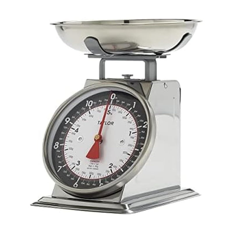 Taylor Mechanical Kitchen Weighing Food Scale with Bowl, Weighs up to 11lbs, Measures in Grams and Ounces, Food Scales for Kitchen, Black and Silver - Image 1
