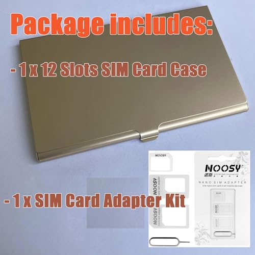 JAKENHAM Aluminum SIM Card Case, 12 Slots Ultrathin Nano SIM Card Holder with SIM Card Adapter Kit for Travelers or Holiday Trip (Gold) - Image 4