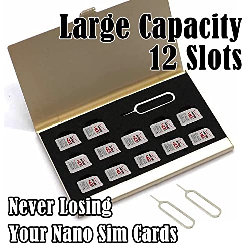 JAKENHAM Aluminum SIM Card Case, 12 Slots Ultrathin Nano SIM Card Holder with SIM Card Adapter Kit for Travelers or Holiday Trip (Gold) - Image 2
