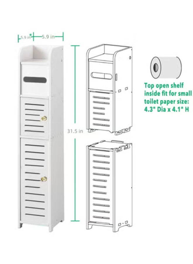 نوايوو خزائن الحمام الصغيرة للمساحات الصغيرة،خزائن للحمامات الضيقة،خزائن ورق التواليت مع 2 باب ورف - Image 3