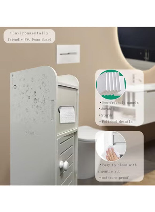 نوايوو خزائن الحمام الصغيرة للمساحات الصغيرة،خزائن للحمامات الضيقة،خزائن ورق التواليت مع 2 باب ورف - Image 5