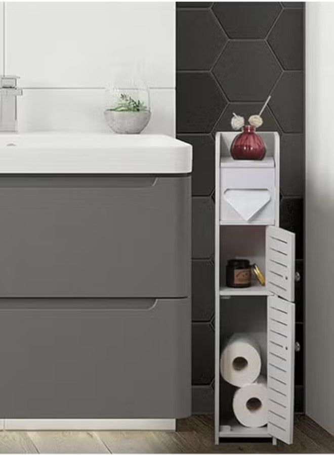 نوايوو خزائن الحمام الصغيرة للمساحات الصغيرة،خزائن للحمامات الضيقة،خزائن ورق التواليت مع 2 باب ورف - Image 4
