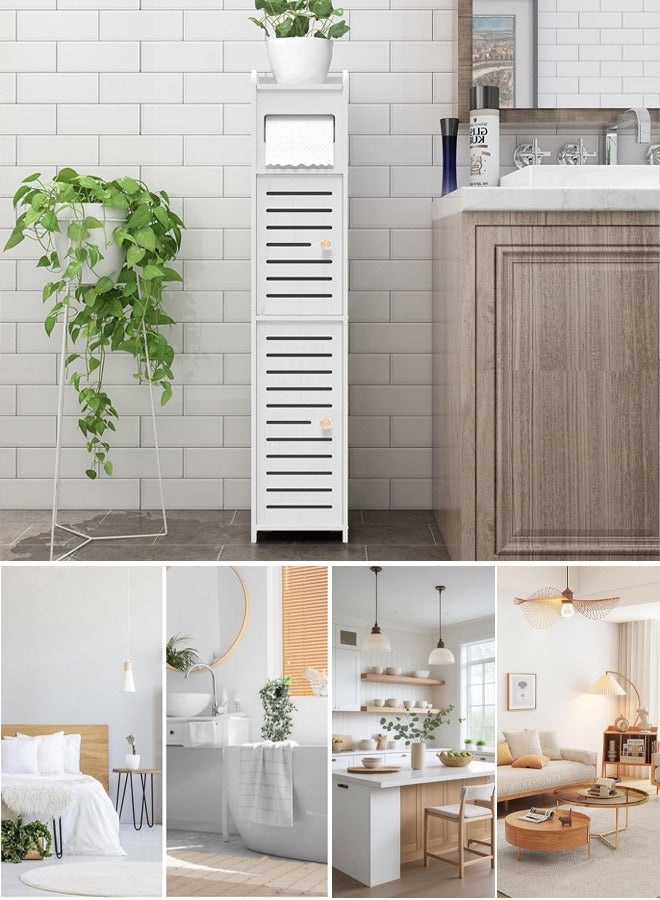 نوايوو خزائن الحمام الصغيرة للمساحات الصغيرة،خزائن للحمامات الضيقة،خزائن ورق التواليت مع 2 باب ورف - Image 1