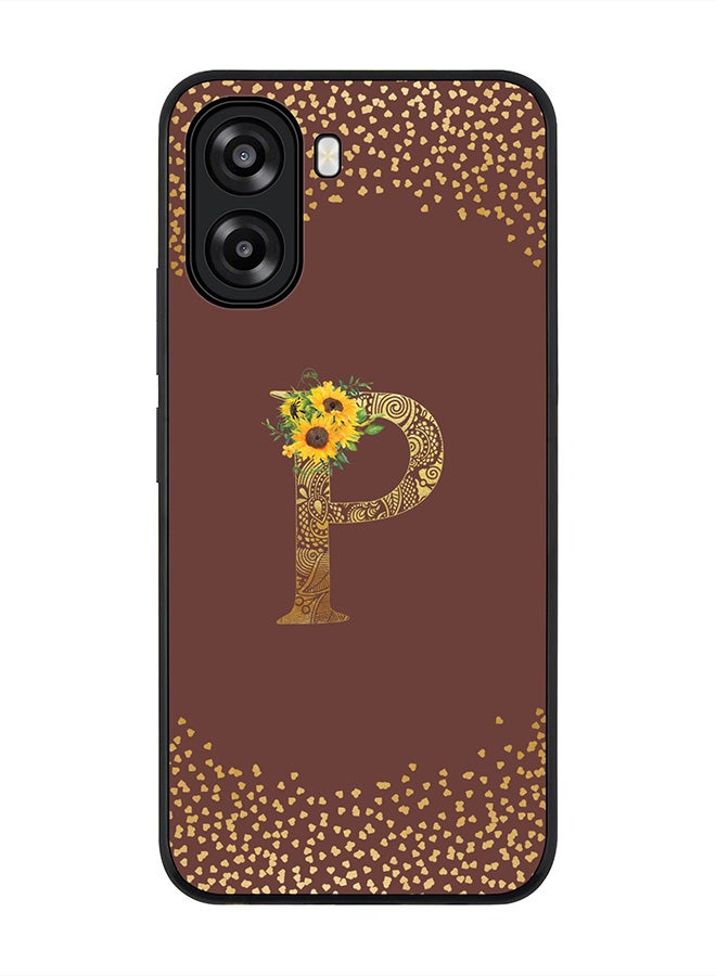 Stylizedd For Oppo A6x 5G / A6x 4G Case,Slim fit Camera Protection, Shockproof Thin Phone cover  - Custom Floral Monogram - P  (Brown ) - Image 1