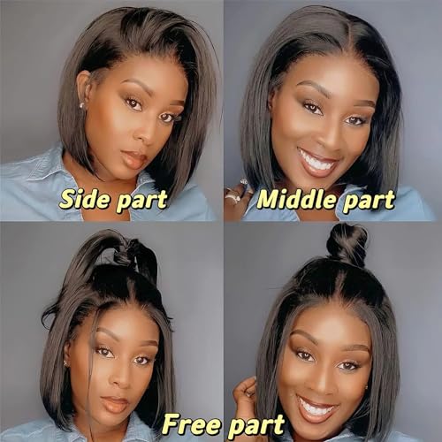 HUIDI Bob Wig Human Hair 13x4 Hd Lace Front Wigs 200 Density 12 Inch Short Straight Bob Frontal Wigs Transparent Lace Pre Plucked with Baby Hair Glueless Wigs Brazilian Virgin Hair for Women Natural Black - Image 4