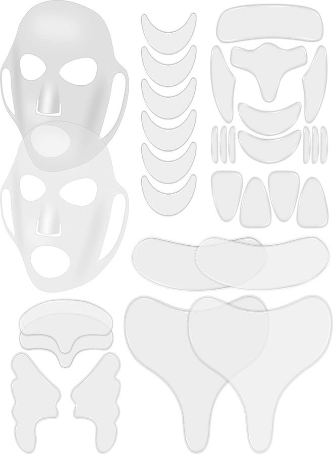 Maitys 32 Pcs Facial Chest Neck Silicone Pad Reusable Face Forehead Patches Facial Sleeping Mask Cover for Smoothing Chest Neck Forehead Eye Mouth (Clear,Milk White) - Image 1