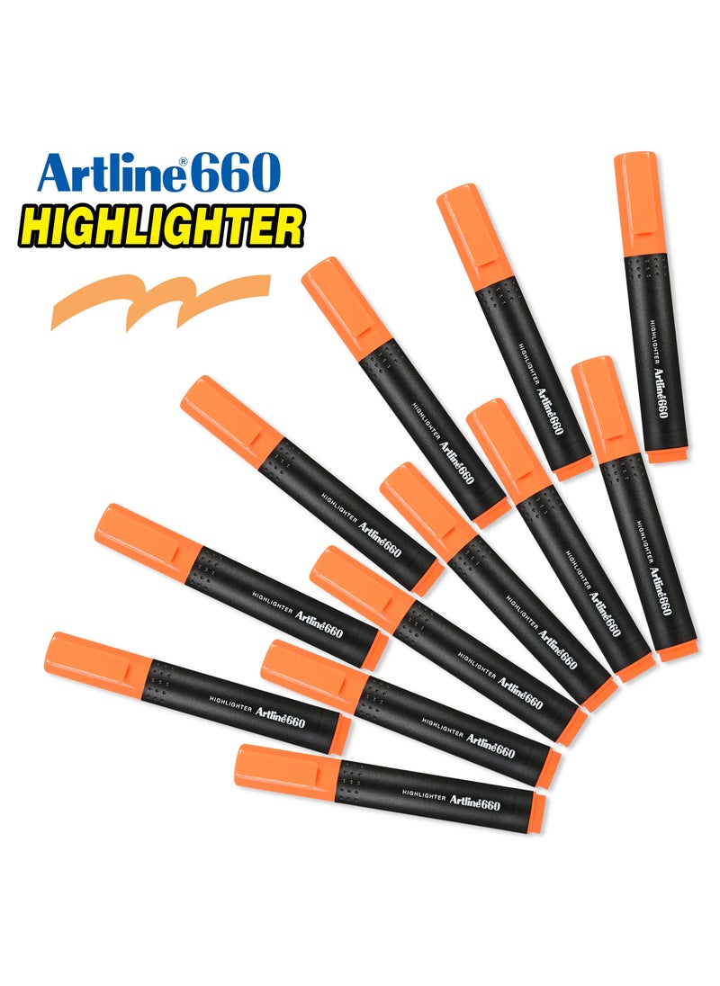 Artline - Artline 12 Pieces 660 Highlighter, Text Marker, 1-4mm, Fluorescent Colour:Orange - ARFL660OR - Image 1