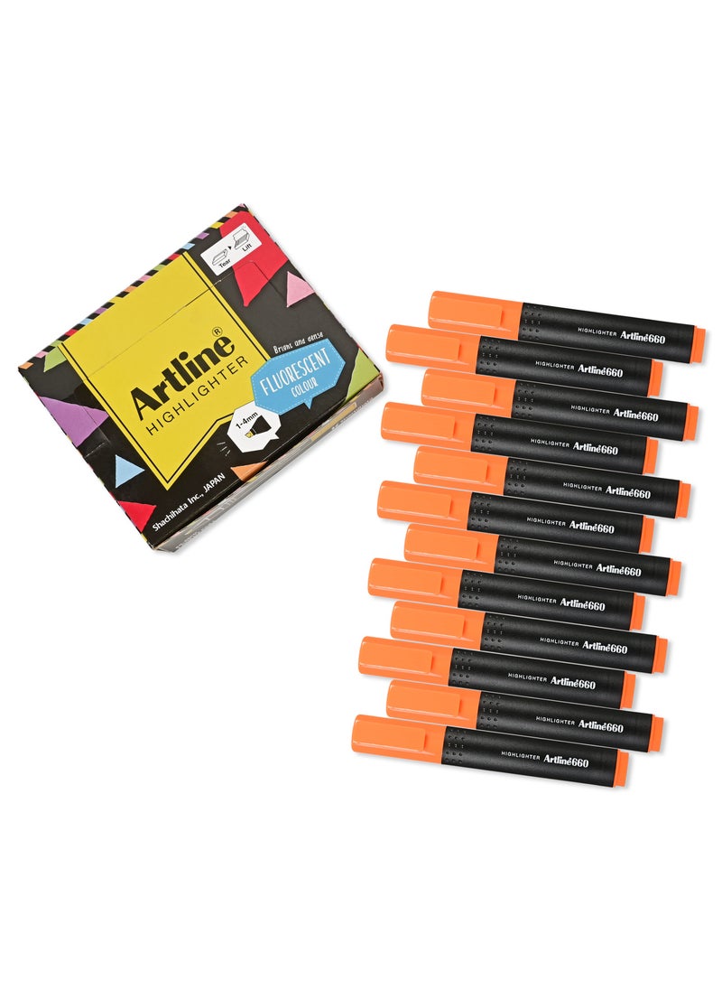 Artline - Artline 12 Pieces 660 Highlighter, Text Marker, 1-4mm, Fluorescent Colour:Orange - ARFL660OR - Image 1