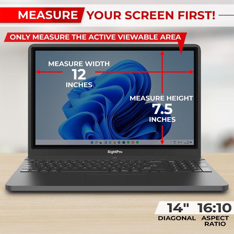 SightPro فلتر شاشة الخصوصية للكمبيوتر المحمول SightPro مقاس 14 بوصة 16:10 - درع خصوصية شاشة الكمبيوتر وحامي مضاد للتوهج - Image 2