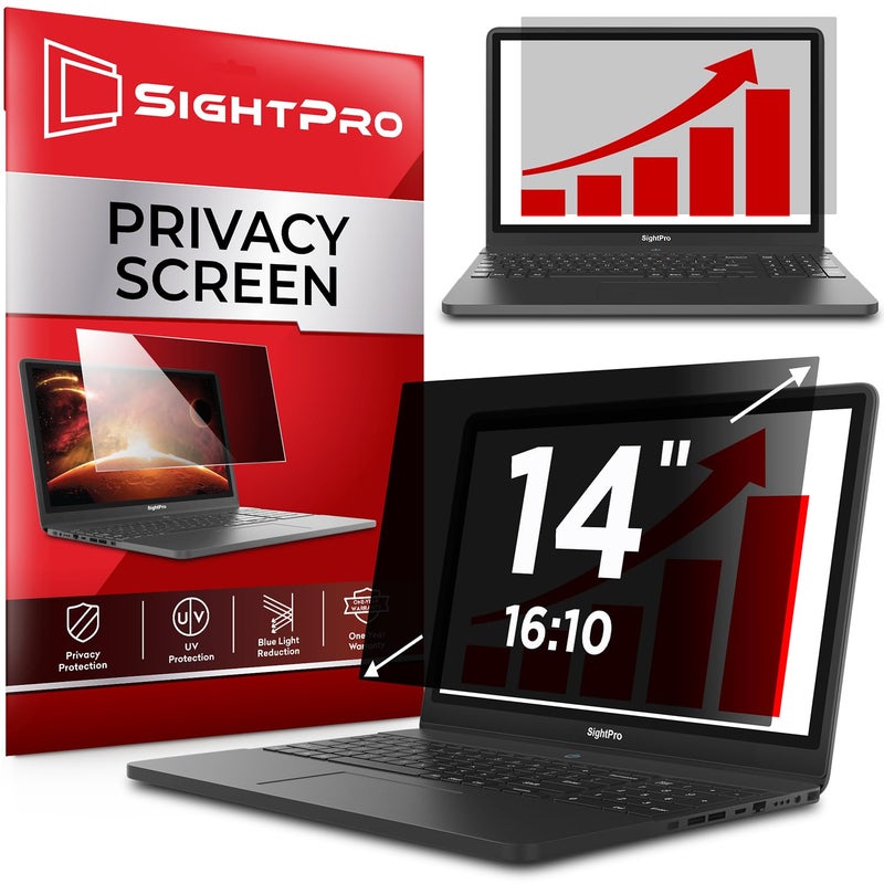 SightPro فلتر شاشة الخصوصية للكمبيوتر المحمول SightPro مقاس 14 بوصة 16:10 - درع خصوصية شاشة الكمبيوتر وحامي مضاد للتوهج - Image 1
