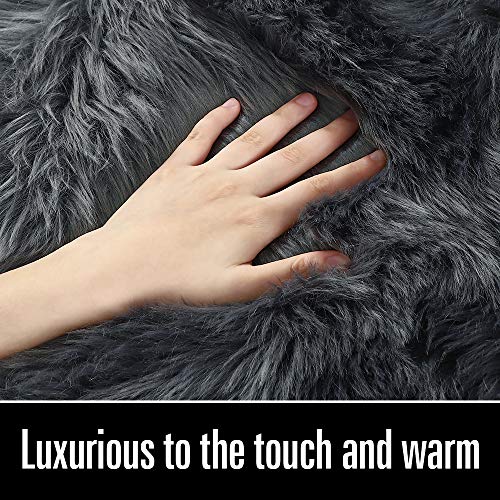 LOCHAS Soft Fluffy Faux Fur Rugs for Bedroom Bedside Rug 2x4 Feet, Washable, Furry Sheepskin Area Rug for Living Room Girls Room, Luxury Shag Carpet Home Decor, Dark Grey - Image 2