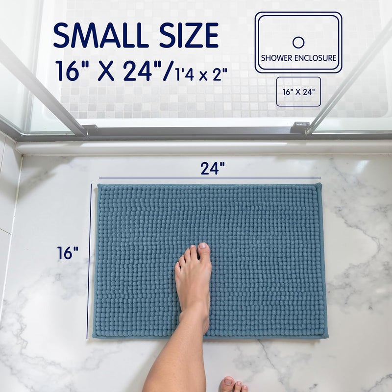 subrtex Bathroom Rugs Chenille Bath Rug Soft Short Plush Bath Mat Soft Shower Mat Water Absorbent Shower Mat Quick Dry Machine Washable(Stone Blue,18" x 24") - Image 3