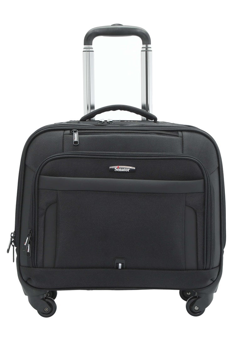 SENATOR 17-inch Premium Pilot Bag Water Resistant 4 Spinner Wheeled Rolling Laptop Case Multifunctional Compartments with Safe Zippers for Unisex, KH102-Black  - Image 2