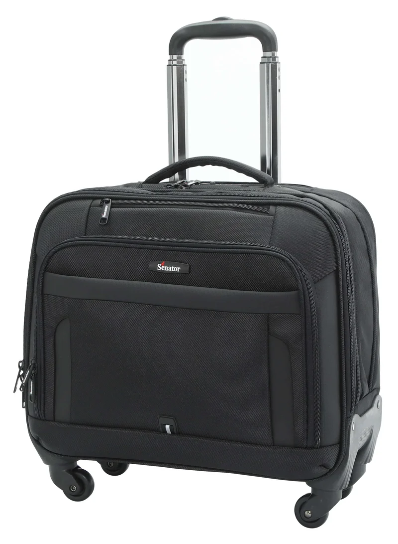 سيناتور 17-inch Premium Pilot Bag Water Resistant 4 Spinner Wheeled Rolling Laptop Case Multifunctional Compartments with Safe Zippers for Unisex, KH102-Black