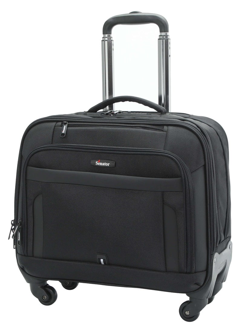 SENATOR 17-inch Premium Pilot Bag Water Resistant 4 Spinner Wheeled Rolling Laptop Case Multifunctional Compartments with Safe Zippers for Unisex, KH102-Black  - Image 1