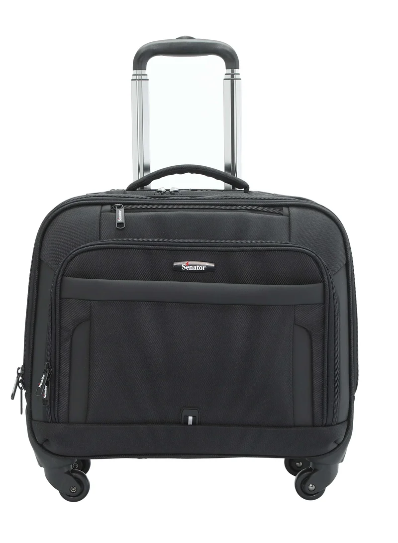 سيناتور 17-inch Premium Pilot Bag Water Resistant 4 Spinner Wheeled Rolling Laptop Case Multifunctional Compartments with Safe Zippers for Unisex, KH102-Black