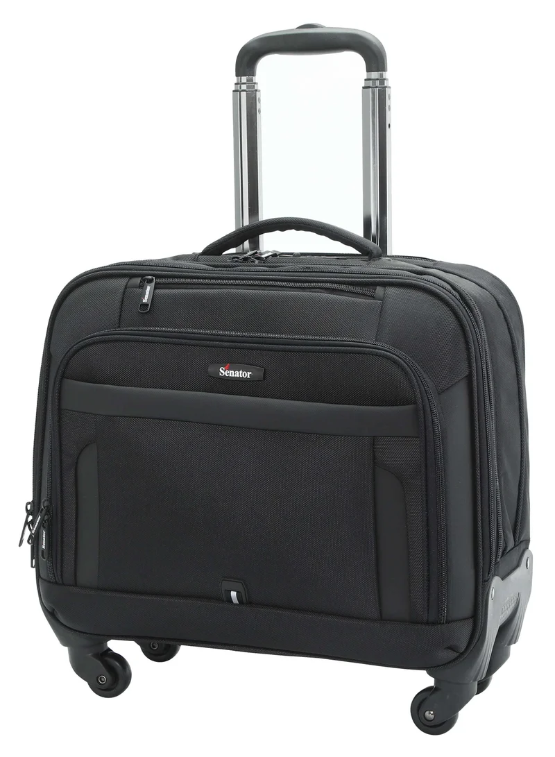 سيناتور 17-inch Premium Pilot Bag Water Resistant 4 Spinner Wheeled Rolling Laptop Case Multifunctional Compartments with Safe Zippers for Unisex, KH102-Black