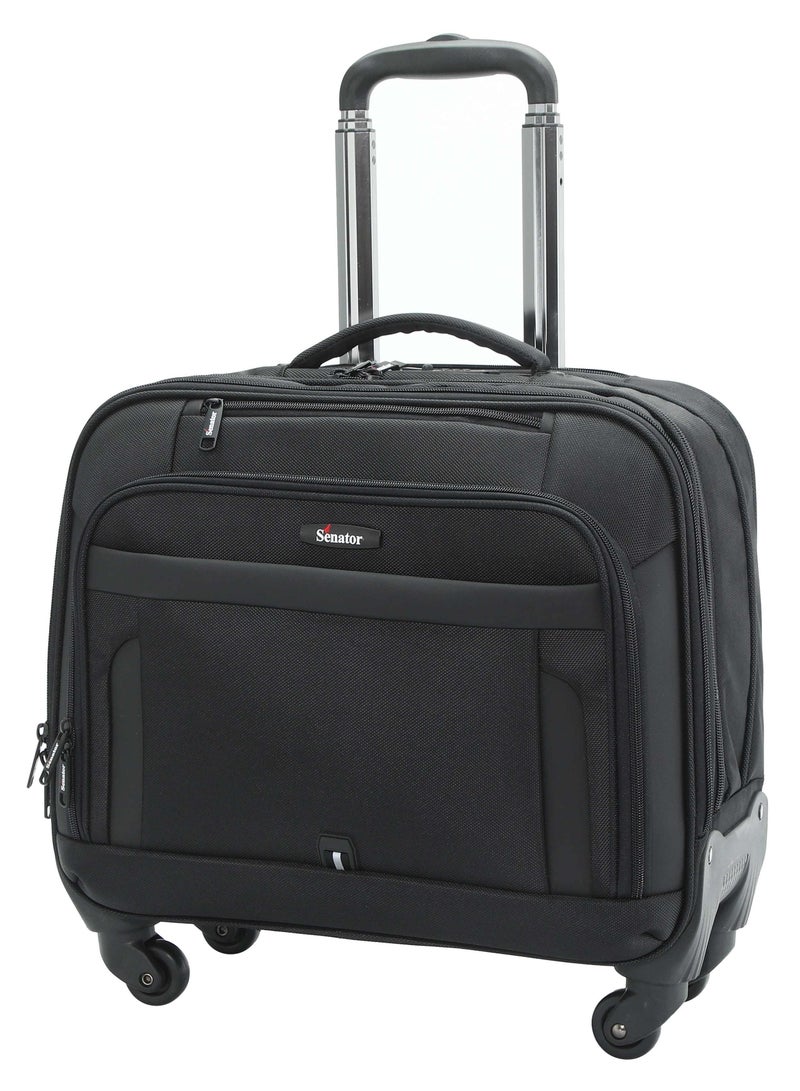 SENATOR 17-inch premium pilot bag water resistant 4 spinner wheeled rolling laptop case multifunctional compartments with safe zippers for unisex, kh102-black - Image 1