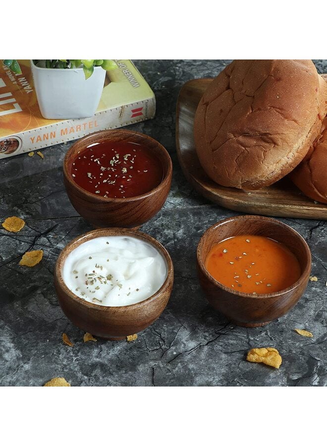 6PCS Acacia wood small bowls, Mother's day gift | Wooden Kitchen Mini Cups for Dips, Sauce, Nuts, Prep, Spice & Condiments | Charcuterie Accessories… - Image 2