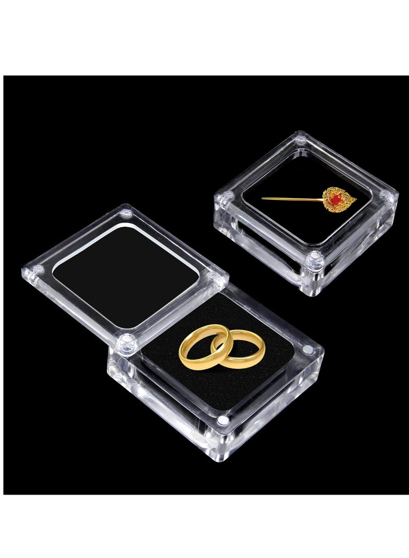 KASTWAVE Small Acrylic Jewelry Box with Lid 2 Pack Clear Gemstone Display Box Container with Automatic Adsorption Clear Top Lids and Sponge Inside for Gemstones Rings Necklaces Bracelets - Image 1