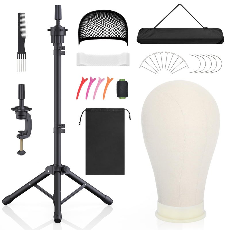 Hemndic Wig Stand with Head Height Adjustable Wig Stand Wig Head Stand with Mannequin Head with Extra Wig head Clamp Stand