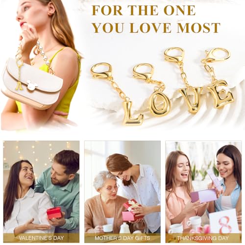 VICKHU Gold Plated Initial Letter Keychain for Women Car Key Purse Decorative Keyring Handbag Charms Fashion Cute Keychain (A, Gold) - Image 5