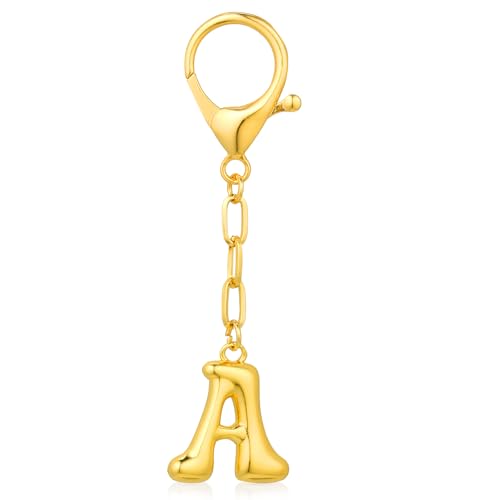 VICKHU Gold Plated Initial Letter Keychain for Women Car Key Purse Decorative Keyring Handbag Charms Fashion Cute Keychain (A, Gold) - Image 1