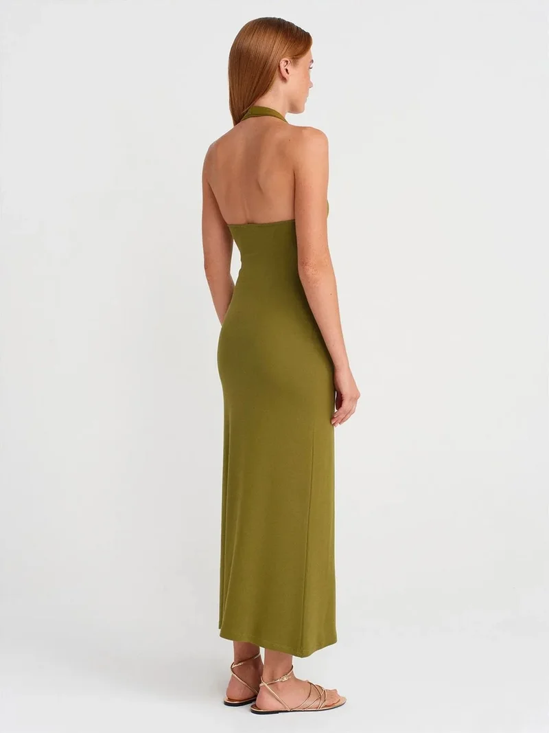 ديلفين Dilvin Women's Halter Neck Bodycon Midi Dress
