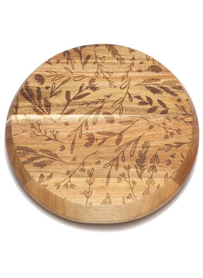 ثيريستي ستون صينية دوارة من خشب الأكاسيا من ثيرستستون، صينية تقديم مستديرة، منظم مطبخ وصينية دوارة - تصميم مرج بنقوش زهرية محفورة - Image 1