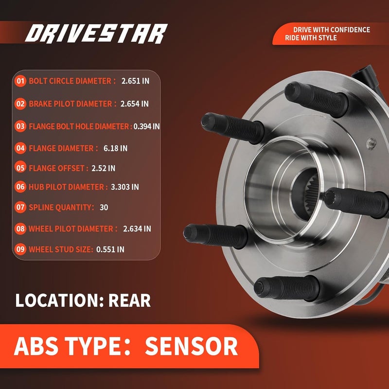 DRIVESTAR 512440 Rear Wheel Hub & Bearings Assembly for GMC Terrain and Chevrolet Equinox 2010-2017 - Image 3