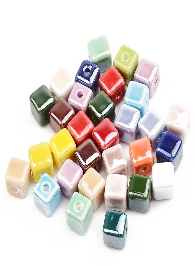 Teensery 50 Pcs Ceramic Cube Shaped Beads Loose Spacer Porcelain Beads for Jewelry Bracelet Necklace DIY Craft Making, Mixed Color (6mm) - Image 1