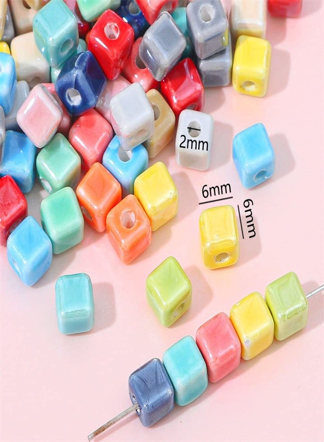 Teensery 50 Pcs Ceramic Cube Shaped Beads Loose Spacer Porcelain Beads for Jewelry Bracelet Necklace DIY Craft Making, Mixed Color (6mm) - Image 2