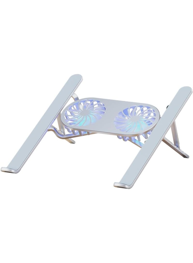 Laptop Stand with Cooling Fans, Aluminum Foldable and Portable Laptop Holder for Desk, Ventilated Cooling Notebook Stand with Low-Noise Fans for All 10-17” Notebook Computer-with Light - Image 1
