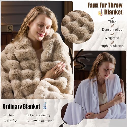 PLUUSHUU Faux Fur Throw Blanket for Couch, Fluffy Fuzzy Plush Bubble Blanket, Soft Warm Cozy Shaggy Rabbit Blanket, Luxury Decorative Gifts for Sofa Bedroom Living Room, 60x50inch (Naked Color) - Image 2