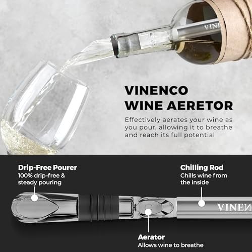 Vinenco Wine Chiller Set & Chill Rods + Foil Cutter, Stopper, Ebook - Premium 7in1 Stainless Steel Bottle Cooler Stick, Decanting Aerator & Drip-Free Pourer | Bar Gift Men Women - Image 2