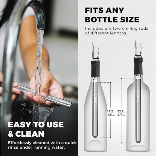 Vinenco Wine Chiller Set & Chill Rods + Foil Cutter, Stopper, Ebook - Premium 7in1 Stainless Steel Bottle Cooler Stick, Decanting Aerator & Drip-Free Pourer | Bar Gift Men Women - Image 3