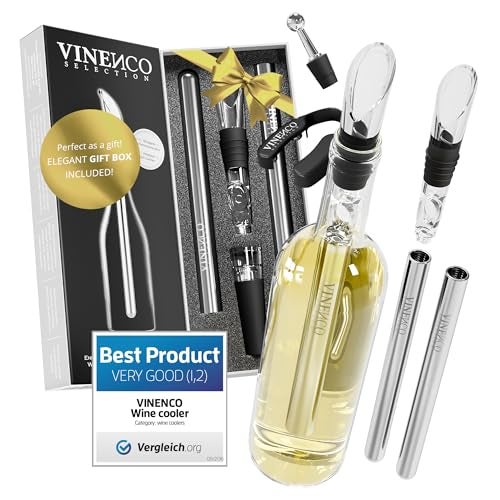 Vinenco Wine Chiller Set & Chill Rods + Foil Cutter, Stopper, Ebook - Premium 7in1 Stainless Steel Bottle Cooler Stick, Decanting Aerator & Drip-Free Pourer | Bar Gift Men Women - Image 1