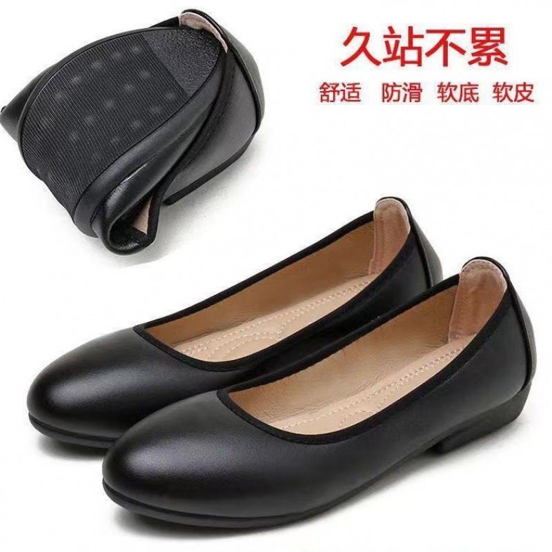 Work Shoes Womens Black Flat Bottom Long Stand Not Tired Feet Professional Shoes Soft Leather Small Leather Shoes Work Shoes plus size Comfortable Single-layer Shoes black 181 black 181 soft