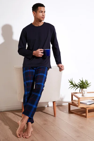 Buratti Plaid Cotton Regular Fit Long Sleeve Pajama Set Men's Pajama Set 6572005