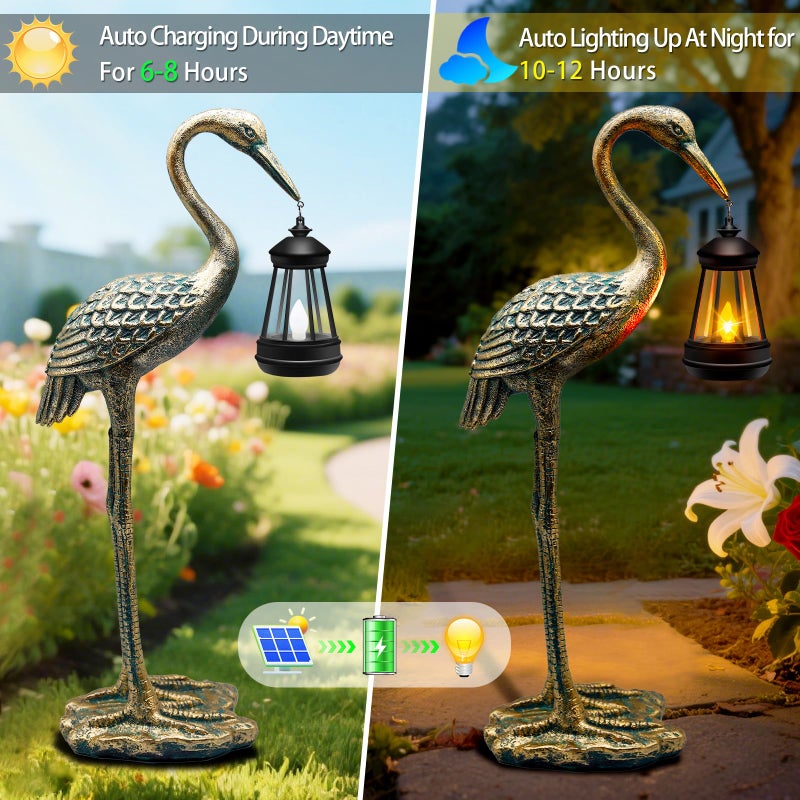 yulloyello Solar Garden Statue Crane Figurine, Outdoor Hanging Solar Lanterns, 17.7 Inch Blue Heron Sculpture Statue for Patio Yard Porch, Garden Decor for Outside Birthday Gifts for Mom, Women Mother's Day - Image 3