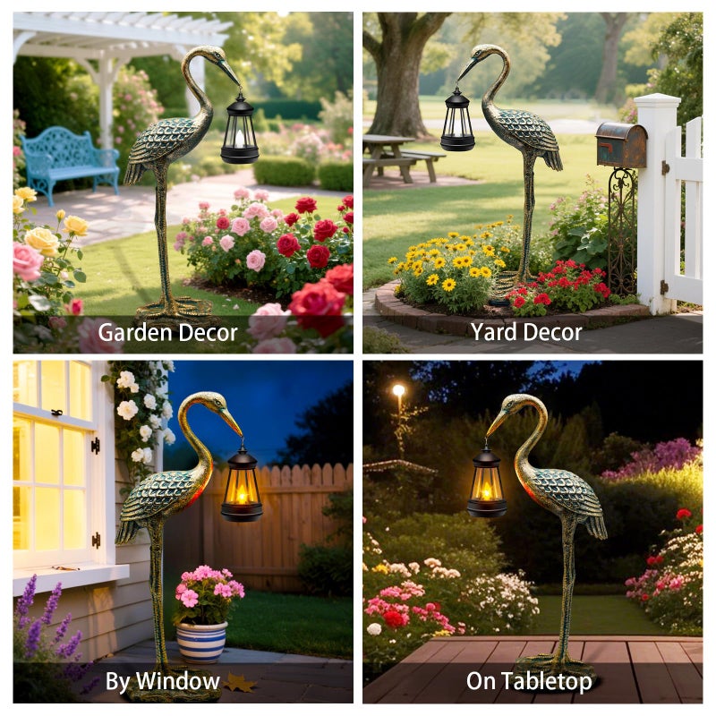 yulloyello Solar Garden Statue Crane Figurine, Outdoor Hanging Solar Lanterns, 17.7 Inch Blue Heron Sculpture Statue for Patio Yard Porch, Garden Decor for Outside Birthday Gifts for Mom, Women Mother's Day - Image 5