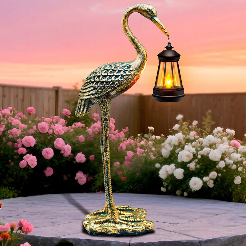 yulloyello Solar Garden Statue Crane Figurine, Outdoor Hanging Solar Lanterns, 17.7 Inch Blue Heron Sculpture Statue for Patio Yard Porch, Garden Decor for Outside Birthday Gifts for Mom, Women Mother's Day - Image 1