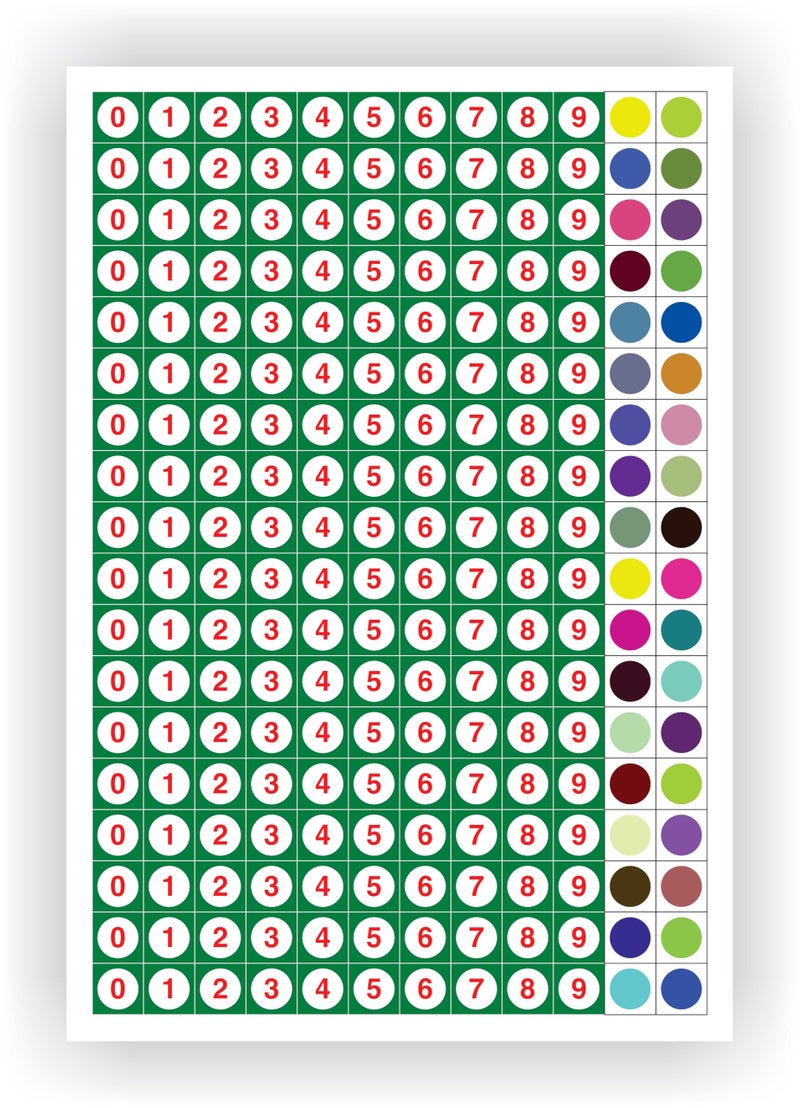 Kelenate® (Total 216 Pieces) 0-9 Number Stickers (18 Set - 180 pcs), Unique Colour Square Dots (36 Pcs) (All The Coloures are Unique) 25 mm Square (1 Inch), Vinyl, Multicolour - Image 4