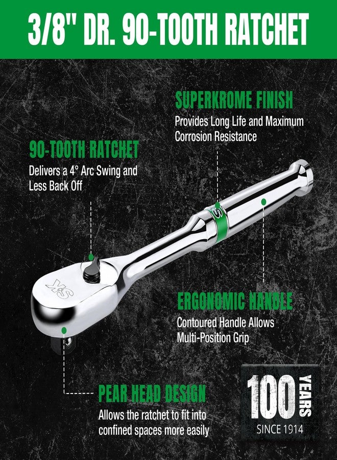 SK 3/8" Drive Ratchet Handle, Pear Head, 90-Tooth Ratchet, Alloy Steel, with Contoured Handle - Image 3