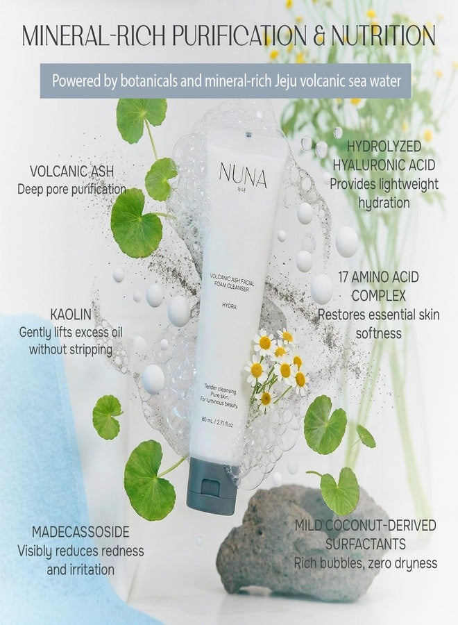 NUNA Hydra Volcanic Ash Facial Foam Cleanser - Gentle Cleansing, with Volcanic Ash and Kaolin, 17 Amino Acid Complex, Centella Asiatica, Hydrolized Hyaluronic Acid, 2.7 fl oz - Image 3